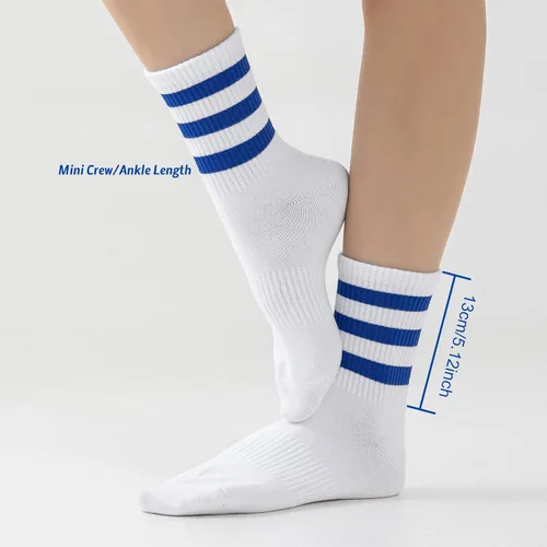 Vista 3 de 4 pares de calcetines a rayas para mujer, calcetines deportivos retro de algodón, elásticos, calcetines novedosos, unisex, multicolor