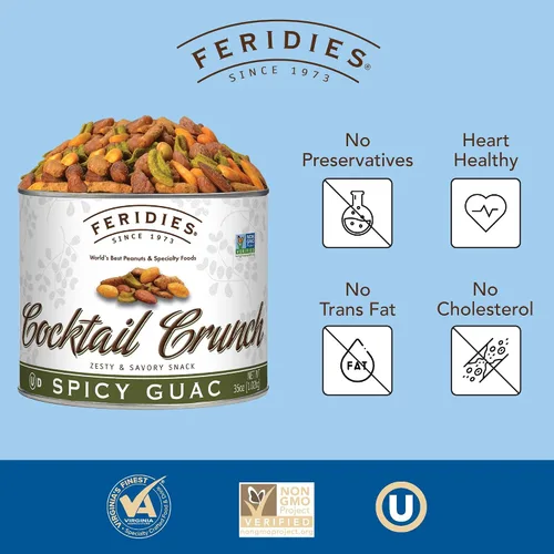 Vista 2 de FERIDIES Mezcla de aperitivo Gourmet Cocktail Crunch picante con sabor a guacamole para adultos con sabores picantes de Buffalo y guacamole, maníes