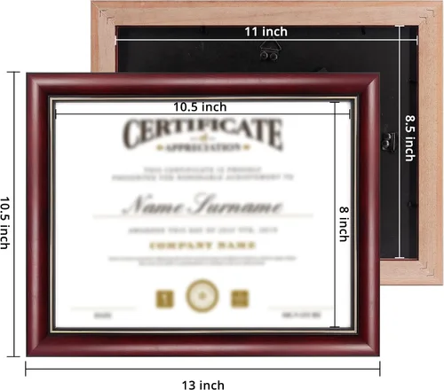Vista 4 de GraduatePro Marco de diploma de certificado de 8.5 x 11, madera maciza y acrílico con protección UV, acabado cereza con ribete dorado