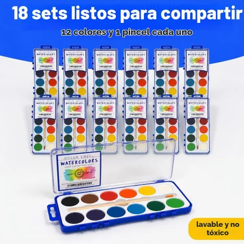 Vista 5 de Color Swell - Acuarelas a granel de 12 colores con pinceles de madera, paquete de 18