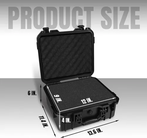 Vista 2 de Jack Boss Estuche rígido, 14 x 11.5 x 6.5 pulgadas, portátil, resistente al clima, impermeable, funda protectora para cámara con espuma Negro