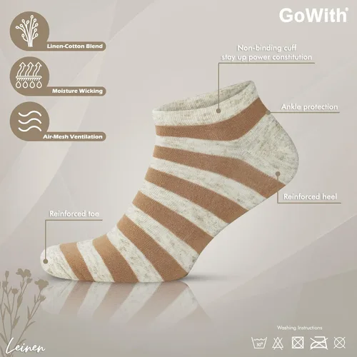 Vista 2 de GoWith 4 Pairs Men's Thin Cotton Linen Ankle Socks, Low-Cut Striped Casual No Show Sneaker Socks, Model 3149