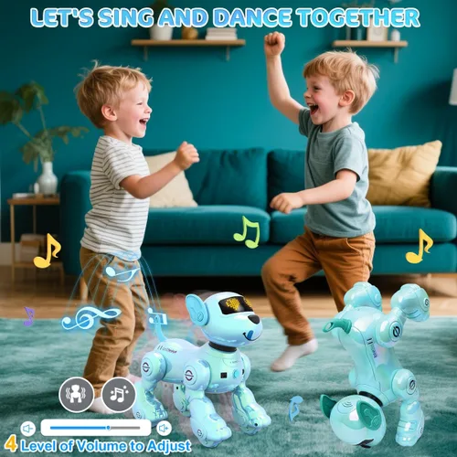 Vista 6 de VATOS Nuevo Robot Perro Inteligente con Control Remoto para Niños, 17 Funciones Interactivas Divertidas Inteligente Programable Cachorro Robótico