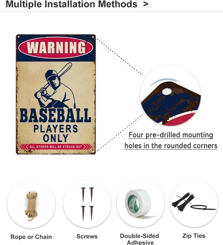 Vista 6 de ALKB Regalos de béisbol para niños, señal de advertencia de 8 x 12 pulgadas, solo jugadores de béisbol, decoración de habitación de niños