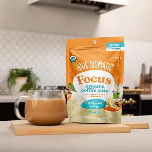 Vista 4 de Four Sigmatic Vanilla Focus - Café con leche de hongos a base de plantas con leche instantáneo orgánico con hongo de melena de león