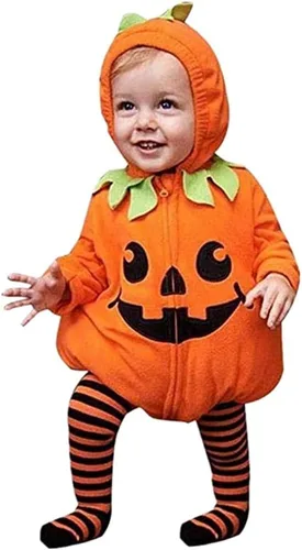 Vista 14 de oneflow Disfraz de calabaza de Halloween para bebé recién nacido, con capucha, mono con capucha