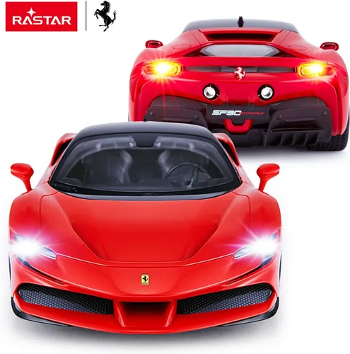 Vista 2 de RASTAR 1/14 Ferrari SF90 Stradale Coche con control remoto por radio, modelo de auto de juguete Ferrari SF90 para niños y niños, 2.4G
