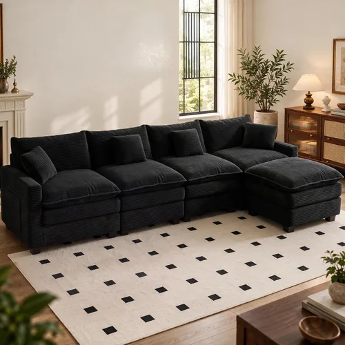 Vista 66 de Sofá seccional modular de 107", sofá de nube en forma de L con otomana Negro