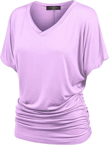 Vista 31 de Made By Johnny Camiseta de manga corta Dolman con cuello barco y dobladillo curvado para mujer, ajuste holgado Wt1037_aqua