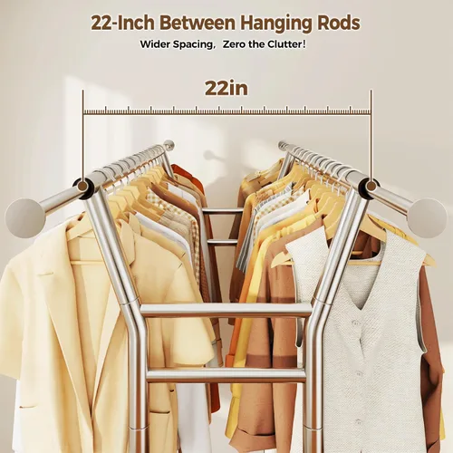 Vista 3 de HYSEYY Perchero de ropa resistente, perchero con ruedas para colgar ropa con estantes, carga de 700 libras, armario portátil con ruedas