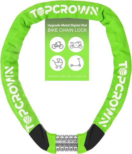 Vista 12 de Topcrown Cerradura de cadena para bicicleta, diales digitales de metal mejorados, 3.2 pies de largo, alta seguridad, resistente, antirrobo