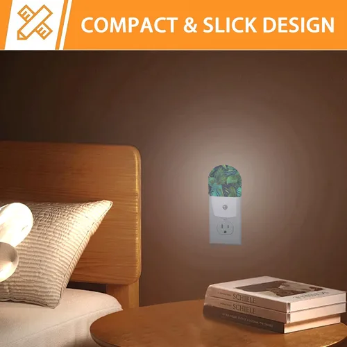 Vista 6 de Luz nocturna de palmera verde, luces nocturnas enchufables a la pared con sensor de atardecer a amanecer, lámpara para dormitorio, baño, pasillo