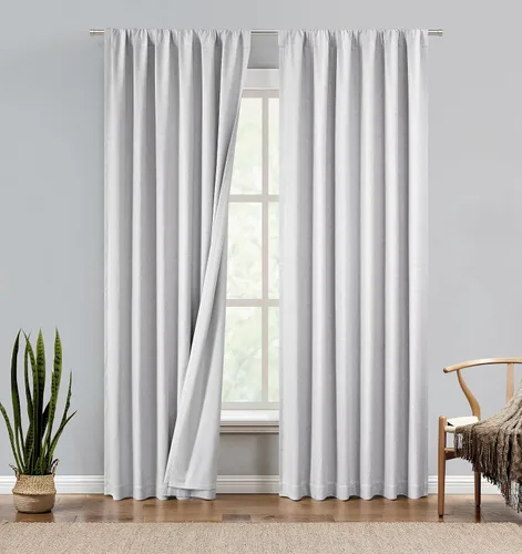 Vista 26 de Central Park Panel de cortina opaca completa de lino de algodón con bolsillo para barra, lazo trasero, tratamiento de ventana para sala de estar
