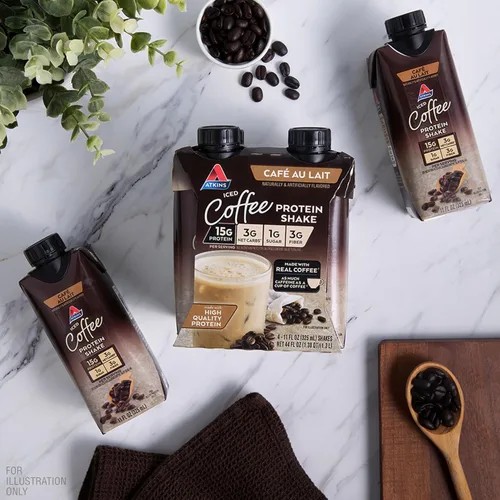 Vista 6 de Atkins Café au Lait - Batido de proteínas con sabor a café helado, batido alto en proteínas, bajo en azúcar, bajo en carbohidratos y bajo en azúcar