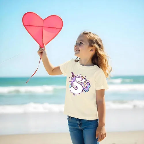 Vista 4 de Camiseta de unicornio para 5º cumpleaños para niñas de 5 años y quinto cumpleaños Marfil beige