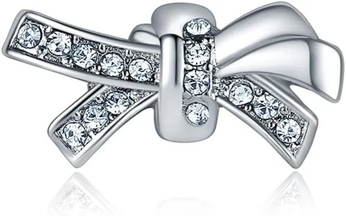 Vista 7 de awaFanee Colgantes de plata 9 piezas cuentas diamantes de imitación CZ encantos europeos aptos Pandora pulsera plateada, Metal, Circonita Cúbica