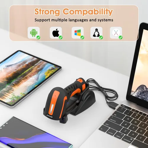 Vista 7 de Symcode Escáner de código de barras Bluetooth 2D QR con soporte de carga, industrial a prueba de polvo e impermeable 3 en 1 compatible con Bluetooth