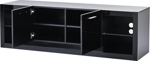 Vista 7 de Soporte de TV versátil de alto brillo con luces LED que cambian de color y 2 estantes de vidrio templado, centro de entretenimiento para televisores