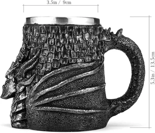 Vista 7 de Taza medieval de cerveza de dragón, taza de café de acero inoxidable para coleccionista de dragones, decoración de fiesta temática, taza de jarra