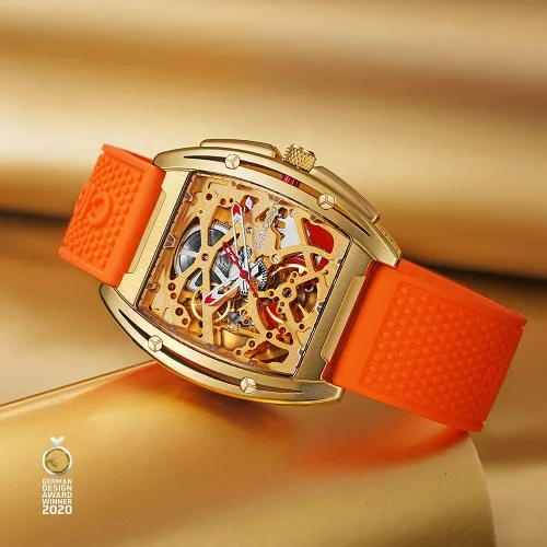 Vista 4 de CIGA Design Reloj de pulsera mecánico de acero inoxidable dorado con correa de silicona de zafiro con una correa de acero inoxidable