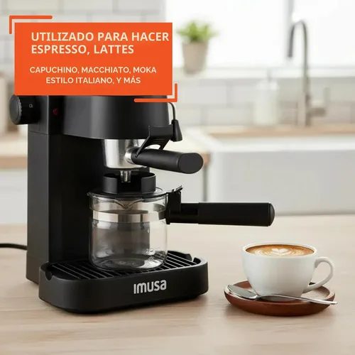 Vista 6 de IMUSA Cafetera eléctrica de capuchino espresso para 4 tazas, color negro