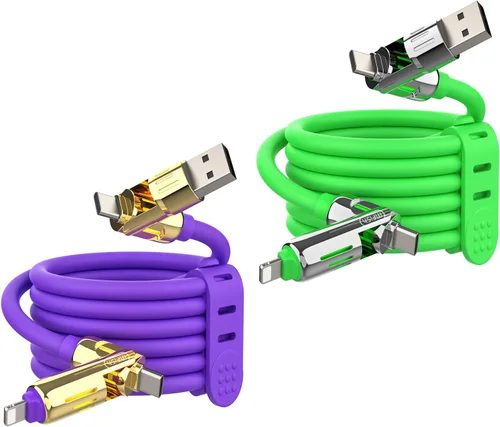 Vista 12 de MFish Cable de carga USB 4 en 1 con funda de transporte, cable de carga rápida de 240 W, USB-A y USB-C dual a USB-C/Lightning, para iPhone Negro