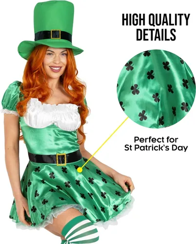 Vista 5 de fun shack Disfraz de duende adulto para mujer, traje del día de San Patricio, atuendo de celebración irlandesa para mujer