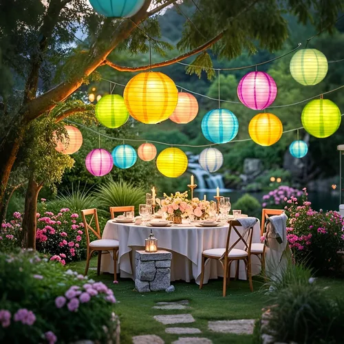 Vista 3 de LIHAO 20 linternas de papel coloridas con luces, linternas chinas multicolores, linternas de papel colgantes para decoración de fiestas, bodas
