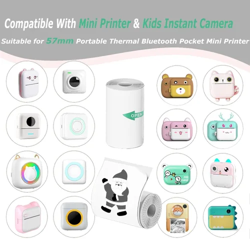 Vista 4 de 10 mini papel de impresora, 2.244 x 0.984 in, 5 rollos de papel térmico autoadhesivo imprimible y 5 rollos de papel de impresión blanco