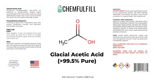 Vista 5 de Chemfulfill - Ácido acético glacial 99% puro, ácido etanoico de alta pureza para uso industrial y de laboratorio, tamaño de media pinta