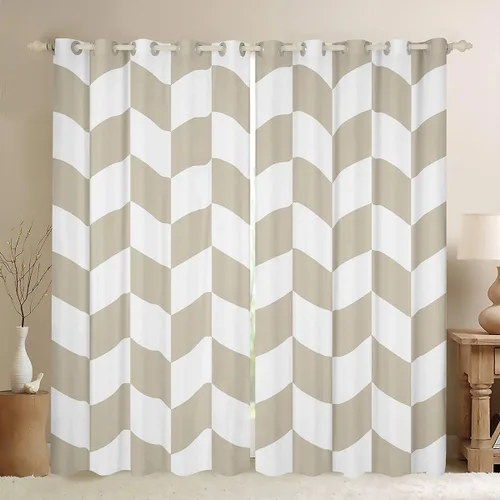 Vista 16 de Feelyou Beige Brown and White Curtains for Bedroom Living Room Modern Geometric Blackout Shades Abstract Checkered Room Darkening Curtain Rhombus