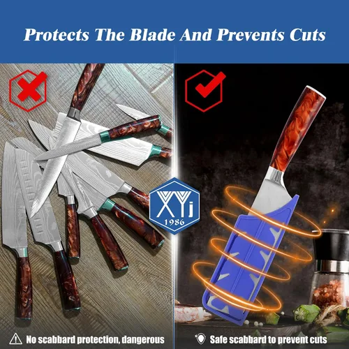 Vista 7 de XYJ Juego de 2 fundas de seguridad para cuchillos de seguridad, protector de borde, funda universal para cuchillos, cuchilla, protector de Azul