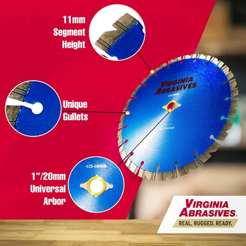 Vista 4 de Virginia Abrasives 425-08408 - Hoja de diamante de hormigón de uso general UV de 9 pulgadas - Cortador húmedo y seco para hormigón/asfalto