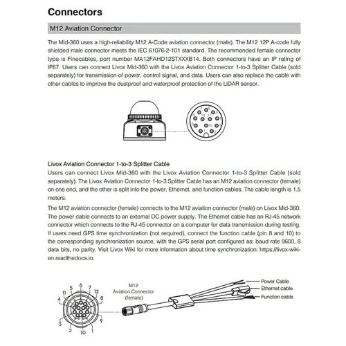 Vista 5 de M12 Aviation - Cable hembra de 12 pines para DJI Livox Mid-360 LiDAR Sensor a Computadora Ethernet Power Depuración, 1 a 3 Splitter, conector Cable