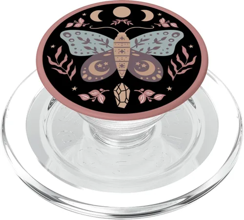 Vista 8 de Celestial Boho Moth Witchy Folk Art Botanical Moon Phases PopSockets PopSockets intercambiable PopGrip