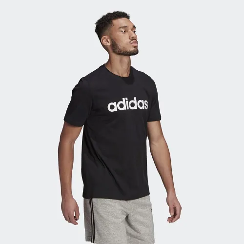 Vista 4 de adidas Camiseta con logotipo lineal bordado Essentials para hombre, Negro