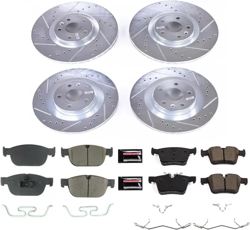 Vista 2 de PowerStop Kit de freno delantero y trasero para Volvo S60 2019-25 S90 2017-24 V60 2019-21 V60 Cross Country 2020-24 - Rotores de disco perforados