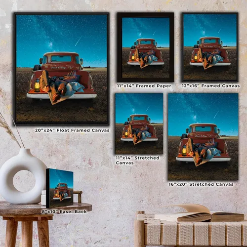 Vista 4 de Personal-Prints Stargazers - Arte romántico personalizado para pared, personalizado con tus nombres en el clásico Chevy 1954, aniversario, boda