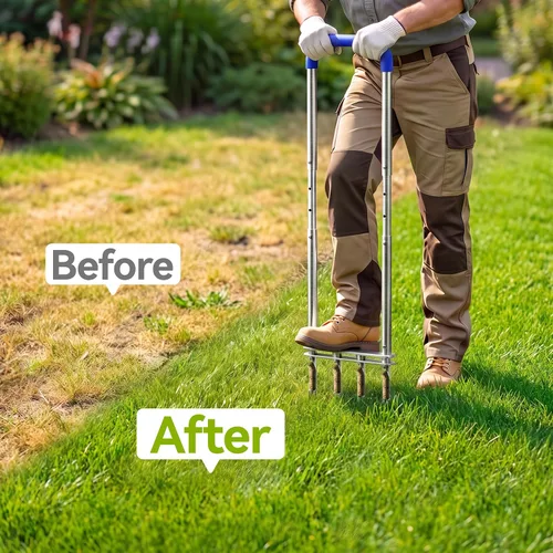 Vista 7 de Knee-Friendly Manual Lawn Aerator, Adjustable 43.3–48.5", Silver, Dual Step