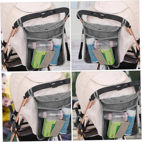 Vista 4 de Organizador de lino portátil con asa resistente, fácil instalación, almacenamiento de viaje para suministros, color gris para carrito y cochecito, 2