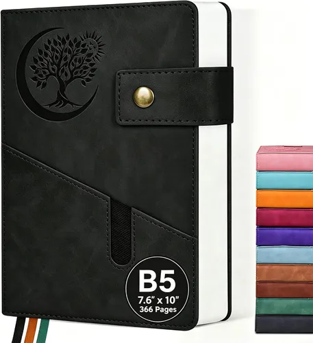 Vista 18 de PAIBAS Cuaderno de diario con líneas gruesas de 365 páginas para hombres y mujeres, diarios grandes de cuero A4 para escribir, cuadernos de tapa