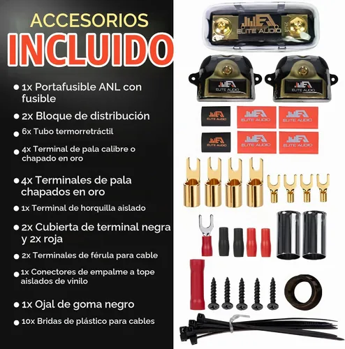 Vista 3 de Serie Pro Amplificador dual de calibre 0 100% OFC Kit de cableado