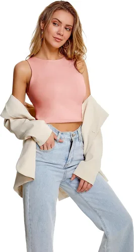 Vista 5 de Paquete de 3 camisetas cortas sin mangas con espalda cruzada halter recortadas sexy básica para mujer