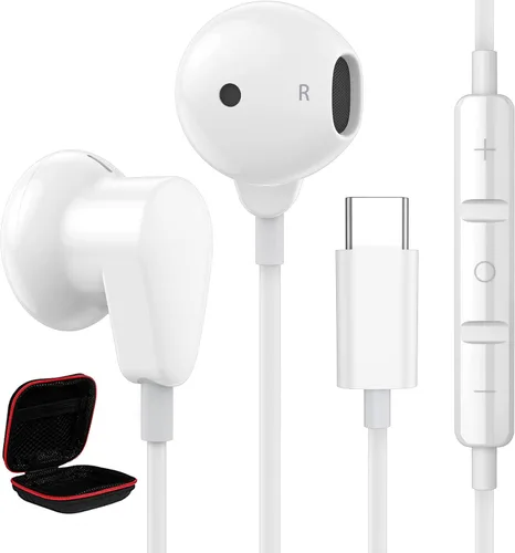 Vista 9 de ACAGET Auriculares USB C para iPhone 17 Pro Max Air 16 15 Plus/iPad Pro Air Mini, auriculares tipo C con cable con micrófono de llamada