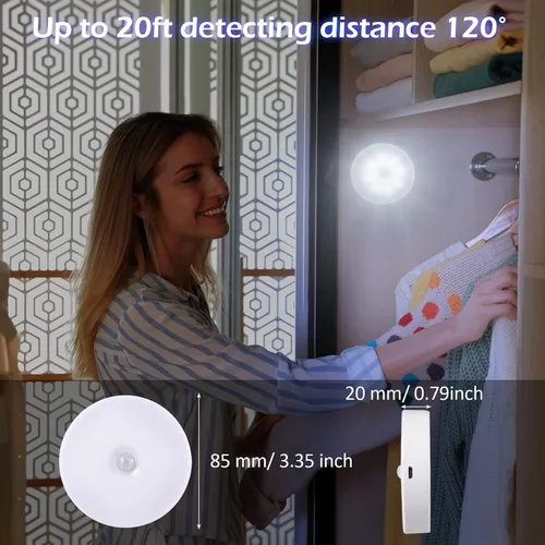 Vista 5 de Hortsun Luces LED recargables con sensor de movimiento, 16 unidades, USB, luces de noche inteligentes para escaleras, clósets, para interiores