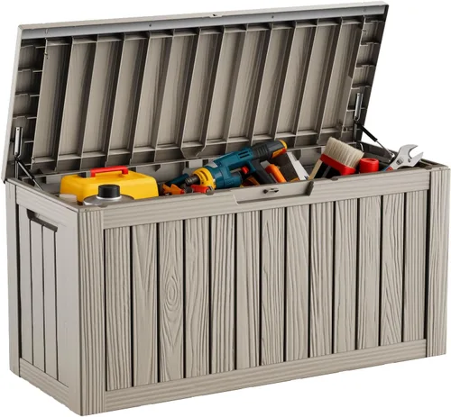 Vista 20 de DRATO Caja de almacenamiento para cubierta de 31 galones, caja de almacenamiento para exteriores para cojines de patio, herramientas de jardín, caja