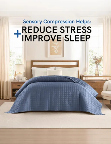 Vista 2 de YnM Manta con peso refrescante, compartimentos más pequeños con cuentas de cristal, manta de cama para una persona de 60 libras, ideal para cama