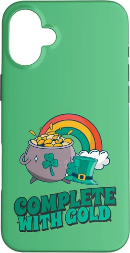 Vista 22 de iPhone 16 completo con oro - Funda con diseño de arcoíris y fortuna