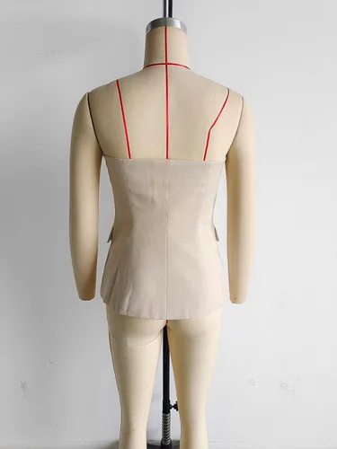 Vista 8 de Chaleco de traje sin tirantes para mujer, chaleco formal con botones en la parte delantera, chaleco con bolsillos