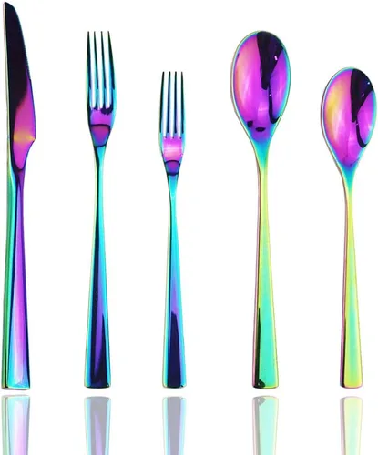 Vista 8 de JASHII Juego de cubiertos de acero inoxidable para 1, juego de cubiertos para el hogar, restaurante, fiesta, tenedores, cucharas, cuchillos, borde